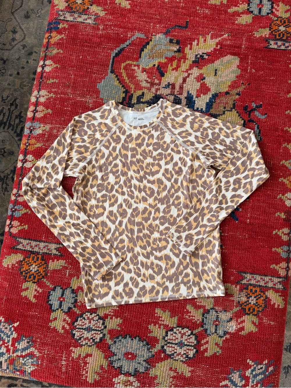 aerie Leopard Print Long Sleeve Swim Top in Tan and Brown